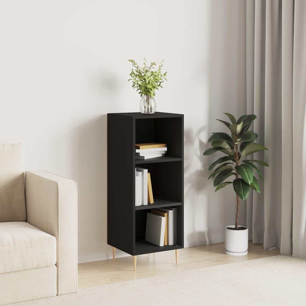 Buffet noir 34,5x32,5x90 cm en bois d'ingénierie pour rangement salon