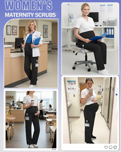 Image of 2 Pack Womens Maternity Pants Scrub with 6 Pockets
