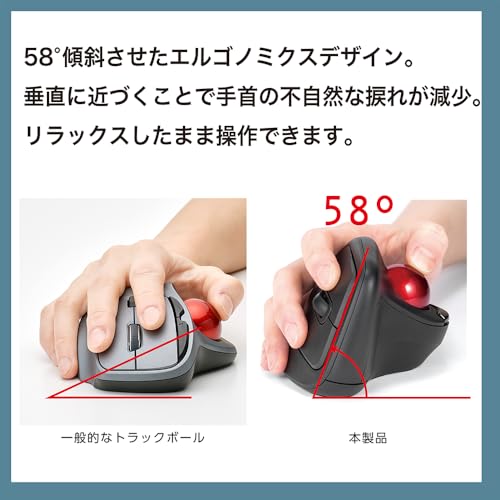 Digio2 トラックボールマウス 無線 エルゴノミクス 静音 5ボタン 光学式 ブラック Z1250