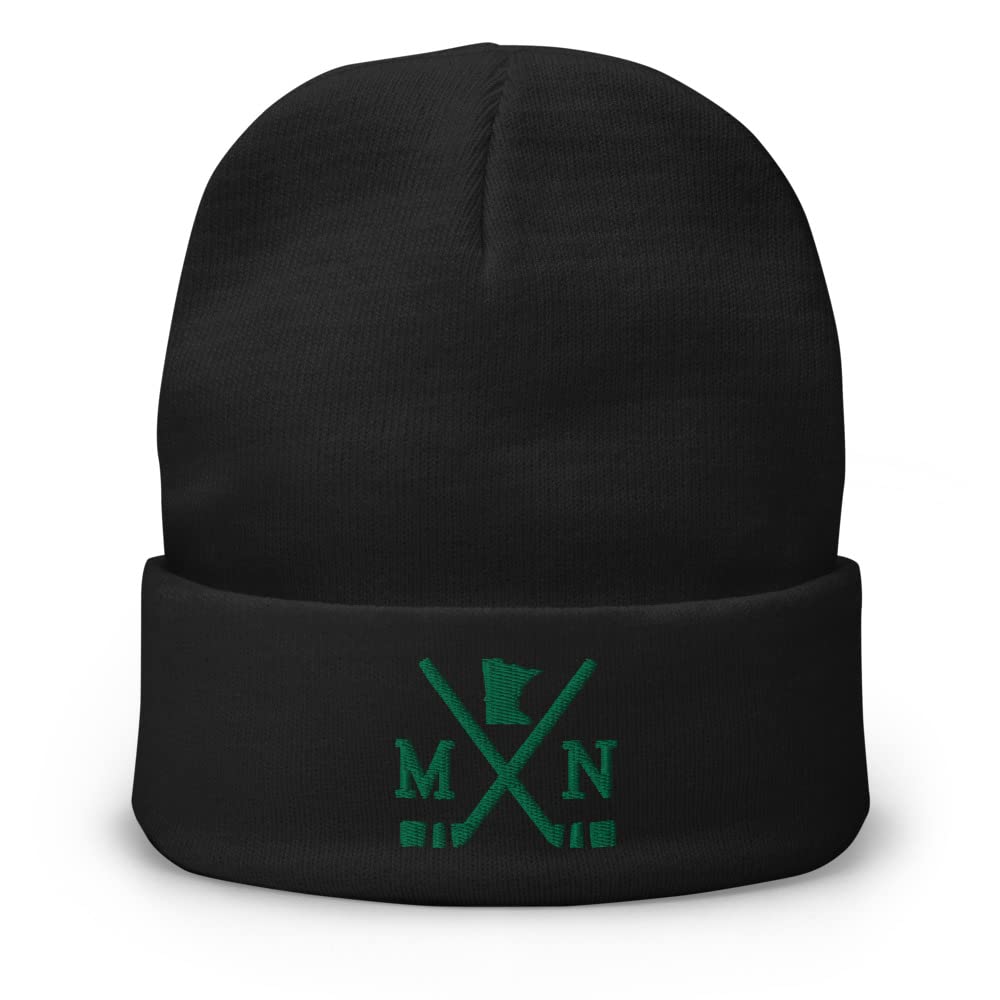 Minnesota Hockey Sticks Retro MN Winter Beanie Cap Hat Black