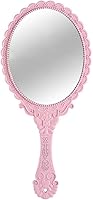 KABAKE Vintage Pink Handheld Mirror - Compact Travel Makeup Mirror with Embossed Handle for Women Girls
