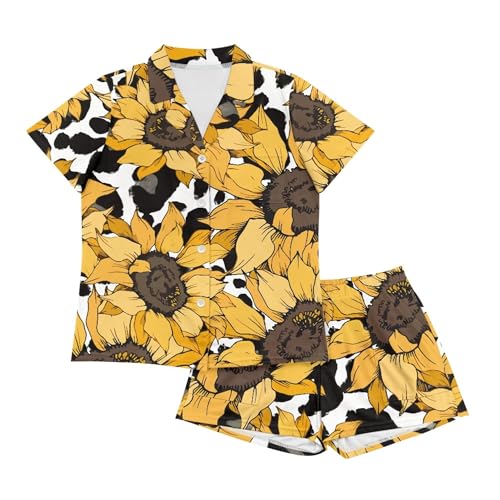 Image of Pjs Womens Short Sleeve Button Down Pajamas Set Two-Piece Nightwear with Pockets