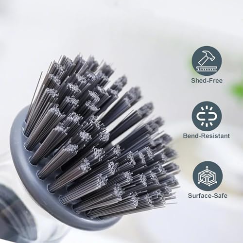 Image of Dish Brush with Soap Dispenser, Kitchen Dish Scrubber Brush for Dish Pot Pan Sink Cleaning, with Holder Drip Tray Replacement Head