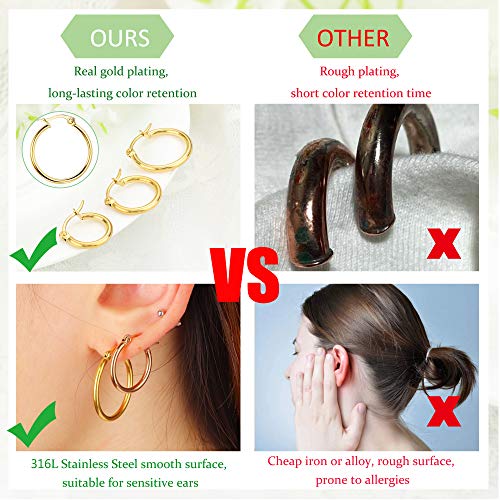 LOYALLOOK Gold Hoop Earrings Set Stainless Steel Rounded Small Hoop Earrings Set for Women Cute Huggie Earrings Nickel Free 10/12/15/20MM3