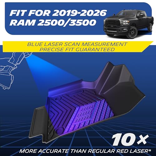 Image of Michelin Vehicle Mats for 2019-2026 Ram 2500 /3500 Crew Cab /Mega Cab | Bucket Seat Carpet Floor, All-Weather TPE Custom Fit Liner, 1st Row Floor Mats, Premier