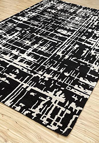 Image of Export Quality Handtufted Woolen Carpet for Living Room Bedroom & Hall - Color - Black /Ivory - Size - 6 x 9 Feet
