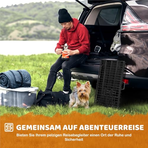 Yaheetech Hundekäfig 76 x 45 x 51 cm klappbar mit Trennwand, 2 Türen, Hundebox für zuhause mit ausziehbare Bodenschale, Transportkäfig Auto, Hundetransportbox Drahtkäfig für Welpe Katzen, M, Schwarz