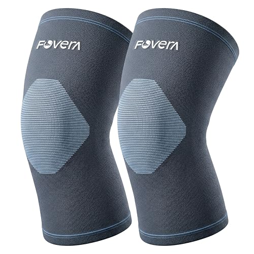 Image of FOVERA Knee Cap for Men & Women, Knee Compression Sleeve for Pain Relief, Workout, Support and Pain Relief During Sports, Gym, Squats, Running (Size - M, Grey, 1 Pair)