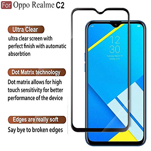Image of Screen Protector for Realme C2 / A1k (Black) Tempered Glass Edge-to-Edge 6D Screen Guard With Installation Kit