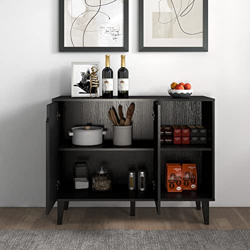 Panana Accent Sideboard Buffet Serving Cabinet With 2 Doors And Shelves Storage Cabinet White Coffee Bar Cabinet For Kitchen Dinning Room Living Room (41.81 Inch, Black) #TOP2