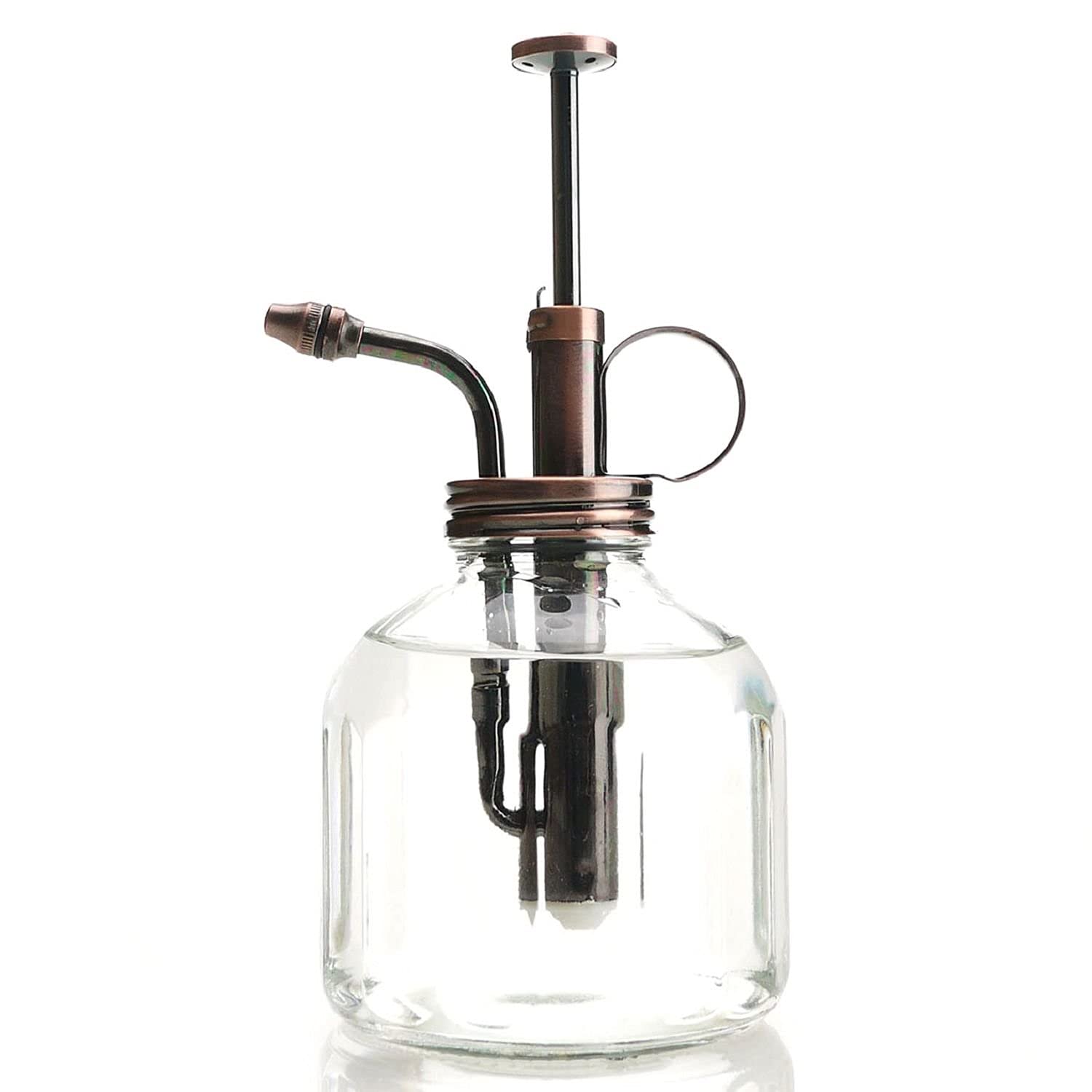 Purism Style Plant Mister- Clear Glass Bottle & Brass Sprayer (Antique Copper)