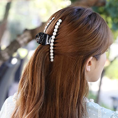 IYOU French Pearl Hair Claws Black Large Plastic Hair Claw Clips Thick Nonslip Hair Jaw Clips for Women(3Pcs) - Image 2