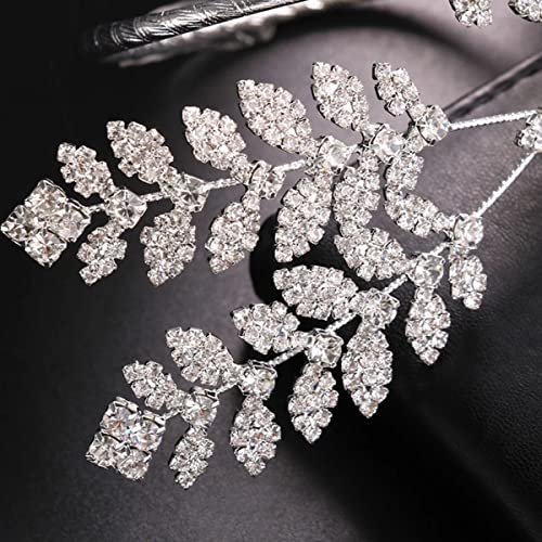 Stonefans Bridal Leaf Rhinestone Cuff Bracelets For Women Silver Wedding Open Bangle Bracelet Elegant Hand Arm Jewelry (Silver) #TOP4