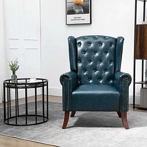 Mojay Modern Pu Leather Accent Chair, Living Room Lounge Sofa Chair With Buttons, Single Club Armchair With Rivet Trim For Bedroom Home Reception (Darkblue) #TOP10