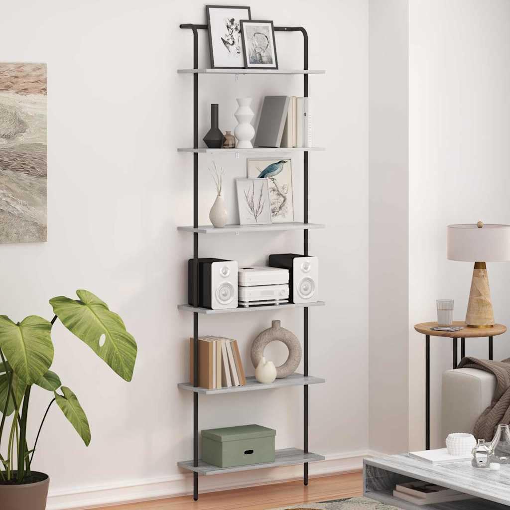 Estantería gris Sonoma 60 x 24 x 203 cm, material de madera, estantería de pie con mucho espacio de almacenamiento, estantería moderna para salón, oficina, dormitorio, montaje en pared