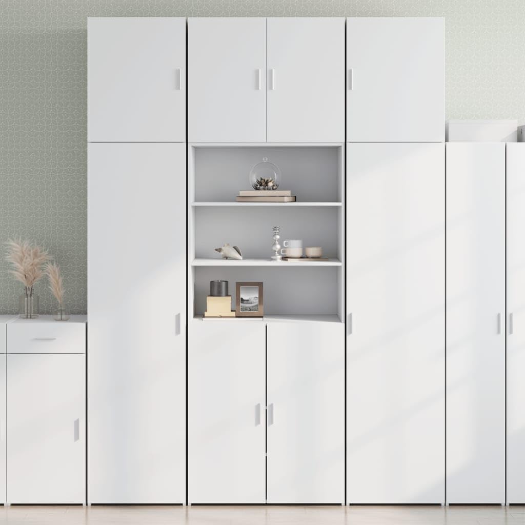 Armadio alto, 80 x 42,5 x 249 cm, in legno | Armadio alto versatile bianco con scomparti aperti e ante per soggiorno, camera da letto e corridoio.