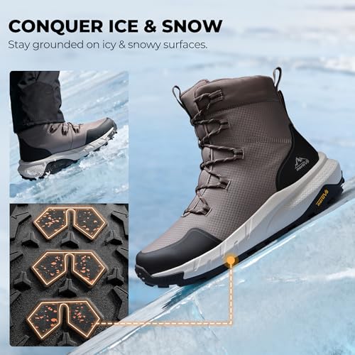 NORTIV 8 Men's Wide Winter Boots Grip on Snow Ice Insulated Waterproof Lightweight Comfortable Hiking Outdoor Boots,Size 8W,Black/Coffee,SNSB25006M-W