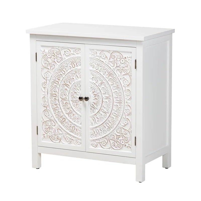 Image of Handicraft Accent Cabinet for Living Room, Mango Wood & Engineered Wood Storage Cabinet, Carved Design, Multiple Styles, 30 x 15 x 30 inches (HOB-Design-3)