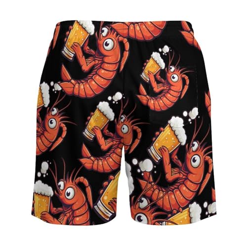 Shrimp Beer Mens Swim Trunks with Quick-Drying Lining Beach Shorts for Outdoor Sports4