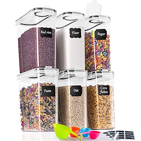 GoMaihe 6 × 2,5 l Pojemnik do przechowywania kuchni, szczelne plastikowe słoiki na żywność z pokrywką, do przechowywania ziaren, makaronu, mąki, karmy dla zwierząt domowych