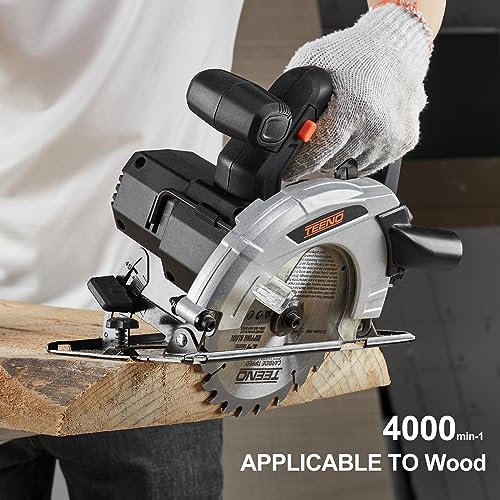 TEENO Cordless Circular Saw with 4.0Ah Lithium-Ion Battery,4000RPM Electric Circular Saw with Electric Brake,Adjustable Cutting Depth and Angle,Max38mm (45°),54mm (90°),with 165MM Blade for Wood 8 TEENO Cordless Circular Saw with 4.0Ah Lithium-Ion Battery,4000RPM Electric Circular Saw with Electric Brake,Adjustable Cutting Depth and Angle,Max38mm (45°),54mm (90°),with 165MM Blade for Wood - Image 8