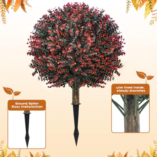 Árboles artificiales de boj con picos de tierra resistentes a la intemperie color rojo 7