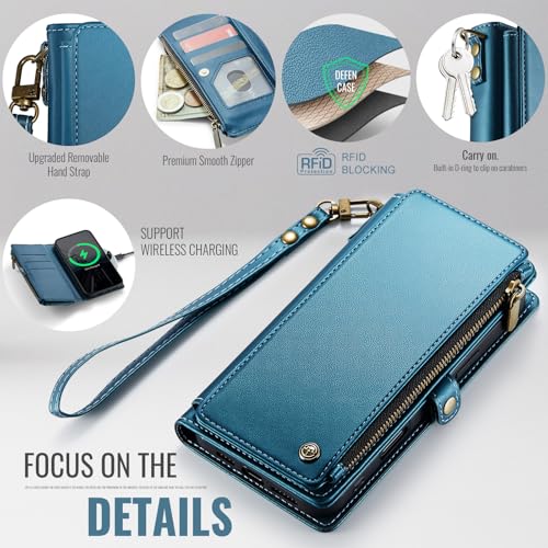 Defencase Compatible with iPhone 15 Pro Max Case Wallet with RFID Blocking Card Holder for Women Men, PU Leather Magnetic Snap Flip Zipper Strap Wallet Phone Case Fit for iPhone 15 Pro Max, Dark Blue by Defencase - Image 5