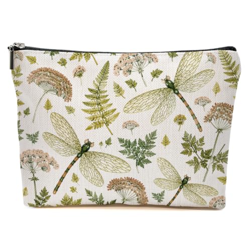 Flower Dragonfly Makeup Bag, Cottagecore Botanical Dragonfly Cosmetic Bags