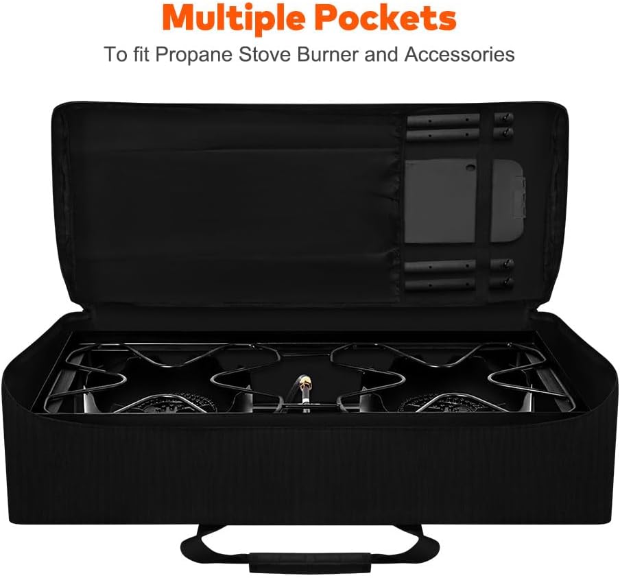 Carry Bag for Camp Chef 2-Burner Stoves, 1680D Heavy Duty Camping Stove Carry Case with 4pcs Corner Protectors, Waterproof and Long-lasting, for Camping, Tailgating, BBQ, Size 35''x17''