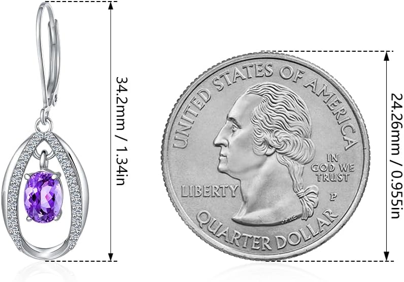 Purple Earrings Sterling Silver 5A Amethyst Cubic Zirconia Birthstone Ovil Dangles Drop Jewellry Gifts for Women - Image 6