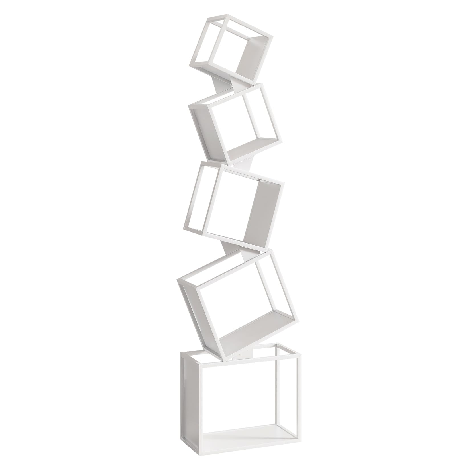 YMYNY Libreria a Cubi, Scaffale in Metallo con 5 Livelli, Alto 180 cm, Libri moderni verticali, Scaffale Portaoggetti Aperto, Geometrico, per Soggiorno, Camera da Letto, Studio, Bianco HBC007W