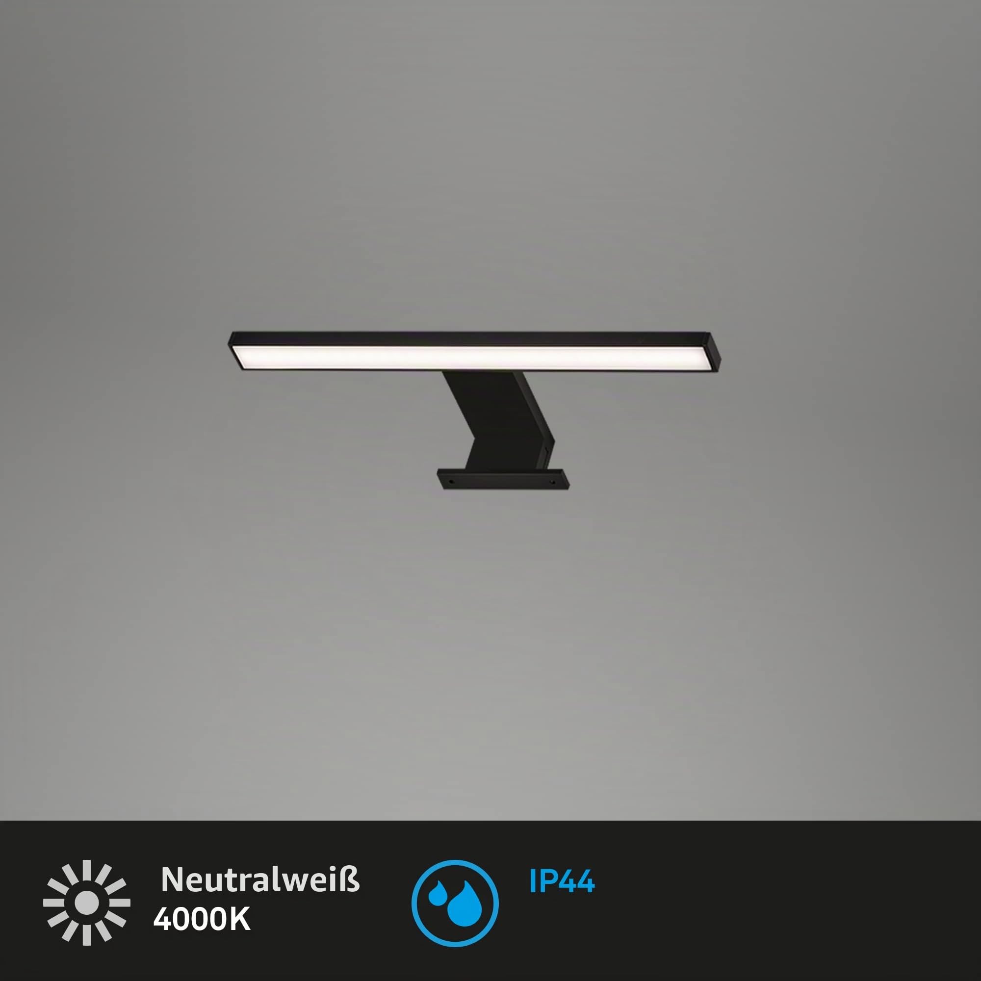 Briloner Leuchten - LED Spiegelleuchte, Spiegellampe IP44, Badleuchte, Badlampe 5 Watt, 500 Lumen, 4000 Kelvin, Schwarz, 300x103x36mm (LxBxH)