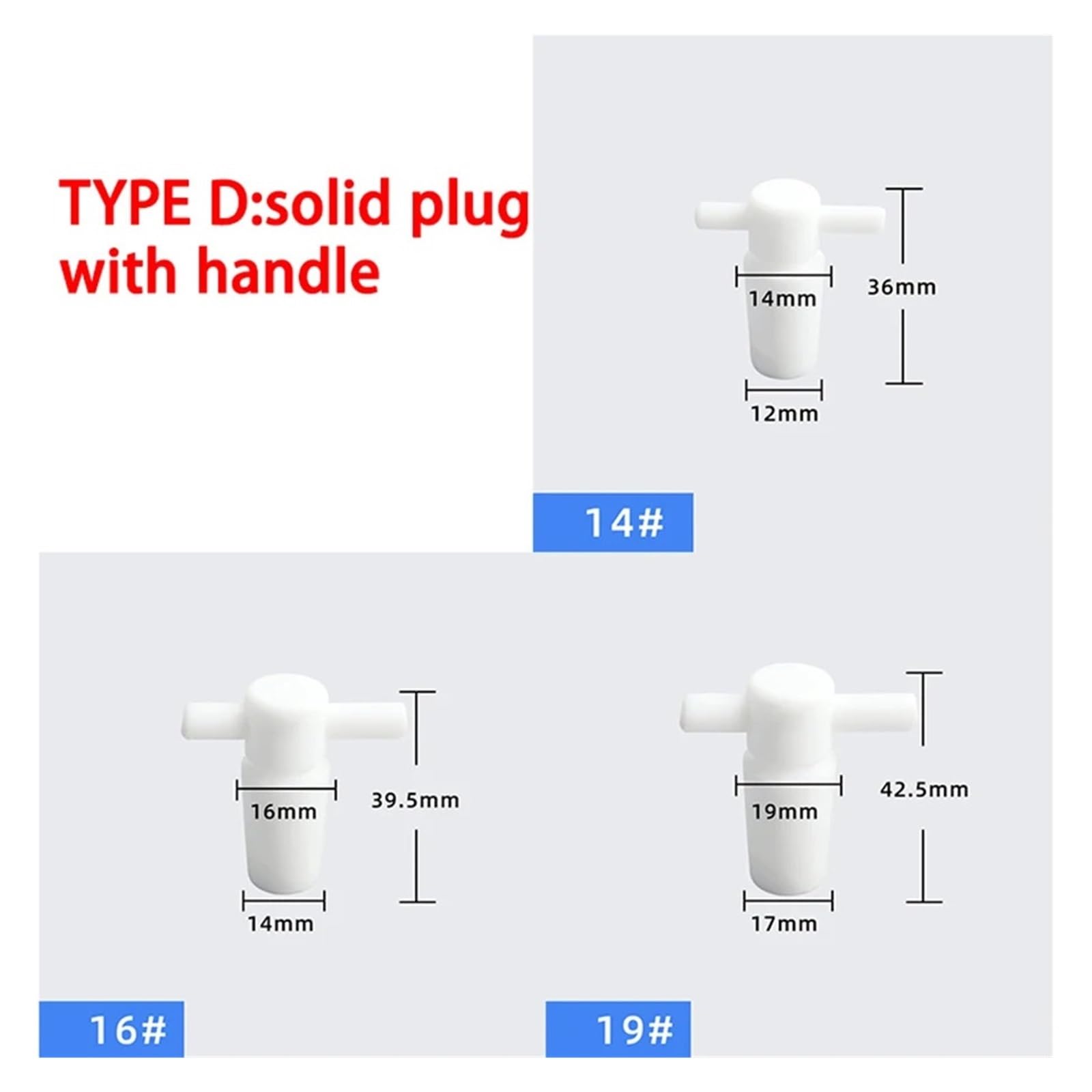 Tapón de manga agitadora de PTFE de 6 uds con mango, tapón sólido de boca estándar | Alto rendimiento de sellado(Type A 24)