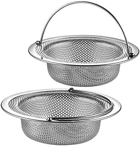 JULUJU 2 Pack Upgrade Kitchen Sink Strainer (Sink Drainer Strainer) - 304 Stainless Steel Rust Free, Fordable Handle, 4.5 Inch Diameter