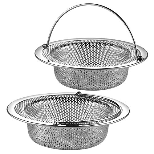 Juluju 2 Pack Upgrade Kitchen Sink Strainer (Sink Drainer Strainer) - 304 Stainless Steel Rust Free, Fordable Handle, 4.5 Inch Diameter #TOP28