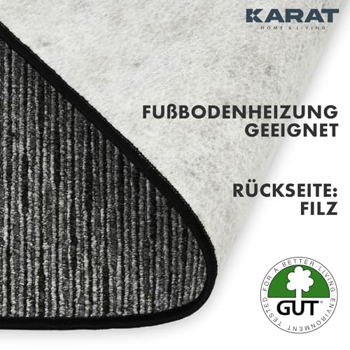KARAT Teppich Läufer Geneva - Teppichläufer auf Maß - Meterware - Flurteppich - Küchenläufer - Teppich für Küche, Flur & Wohnzimmer (80 x 100 cm, Anthrazit)