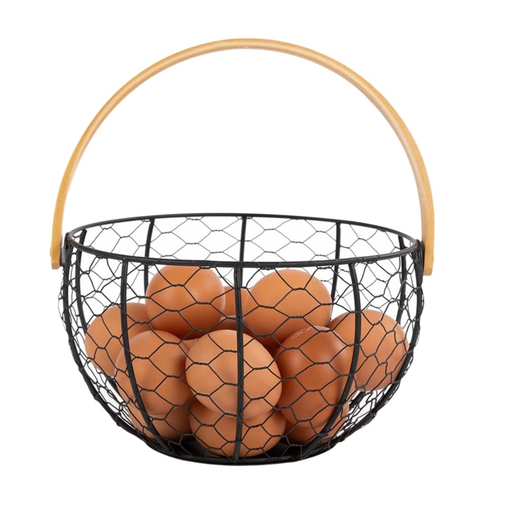 CTRLZS Farmhouse Wire Egg Basket for Gathering Eggs with Handle for Kitchen Decor and Fruit Bin for Eggs, Vegetables, Fruits, Kitchen, Countertop
