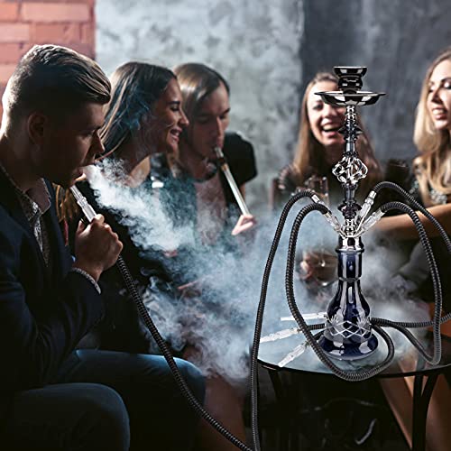 22" Hookah Komplettset - 2 Schlauch Premium Hookah Shisha Set mit Glasvase, Keramikschale und Kohlezange Aschenbecher (Schwarz) – Bild 7