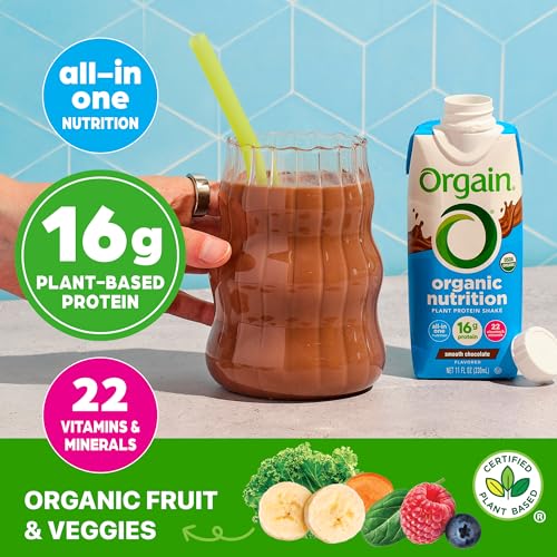 Image of Orgain Organic Nutritional Vegan Protein Shake, Smooth Chocolate - 16g Plant Based Protein, Meal Replacement, 22 Vitamins & Minerals, Fruits & Vegetables, Gluten Free, Non-GMO, 11 Fl Oz (Pack of 24)