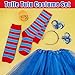Senker Fashion 80s Costume Accessories Outfits for Women Tutus Skirt Headband Ponytails Striped Thumb Hole Gloves High Socks Blue