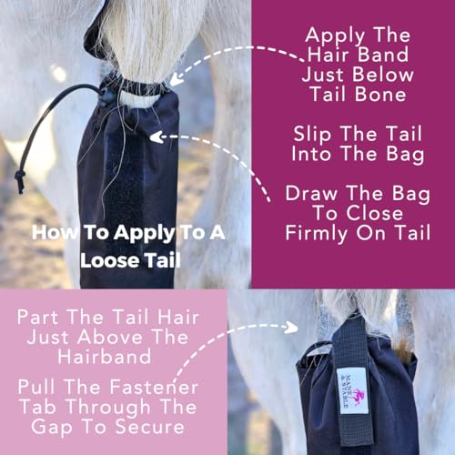 Image of MANE & STABLE Horse Tail Bag - 31.5 inch Waterproof Adjustable Tail Wrap, Black Feathers | Lined Protector for Braided or Loose Tails
