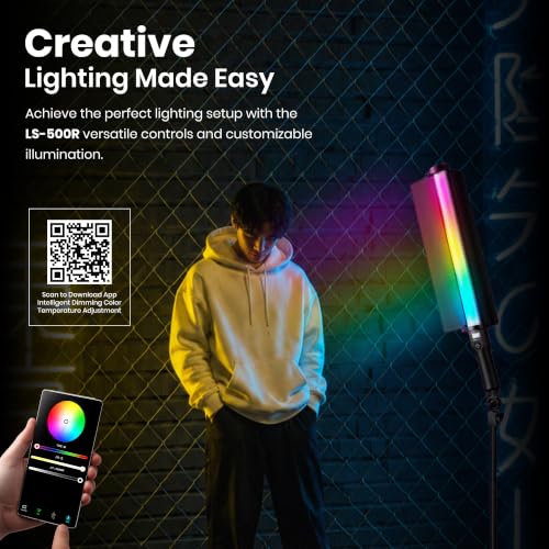 Image of Simpex LS-500R (Mark II) 60W RGB LED Stick Light with App Control & Handheld Portable Wand, Comes with Barn Doors | RGB Mode, CCT Mode and FX Mode Adjustable Perfect for Cinematic Video Shots.