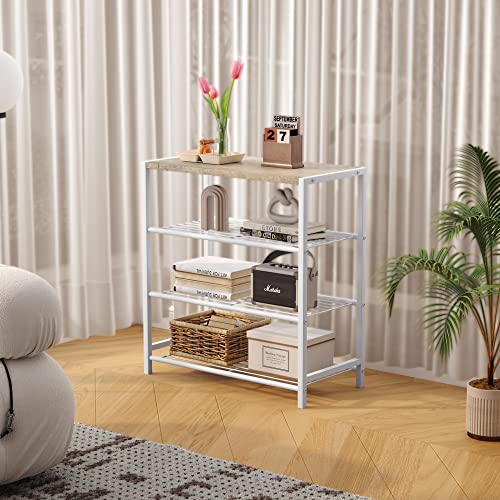 Image of HOMEFORT 4-Tier Shoe Rack, Modern Industrial Shoe Storage Tower, Narrow Shoe Organizer for Closet Entryway, Small Shoe Rack Table with Durable Metal Shelves and MDF Top, White Oak