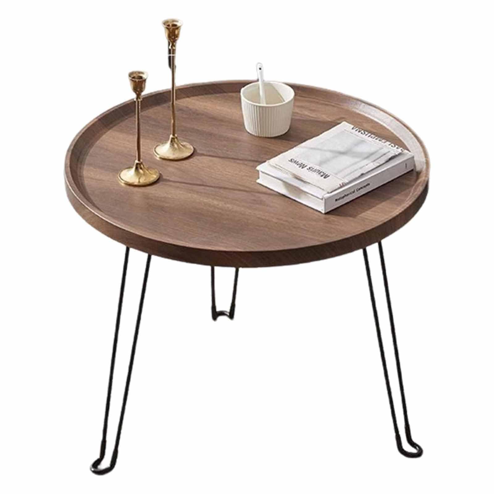 SXZenSpace Small Round Side End Table Living Room Bedroom, Nightstand, Portable Folding Metal Accent Next To Couches/Sofas Or Against A Wall,brown