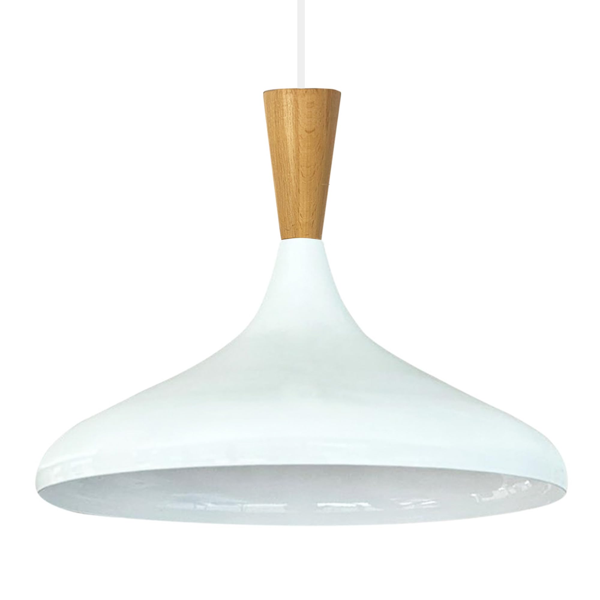 Bamyum White-White Holz Champion Industrial Ceiling Pendant Light, 35 Cm Lamp Shades Ceiling Light & Metal Kitchen Island Light, Industrial E27 Lights For Living Room & Dining Room, White Hanging Light Fixture