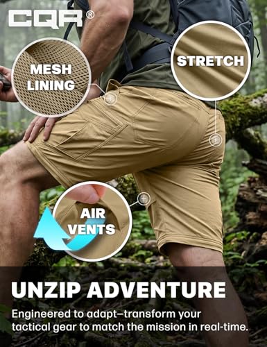 Image of CQR Men's Convertible Cargo Tactical Pants, Water Resistant Outdoor Hiking Pants, Zip Off Lightweight Stretch Work Pants