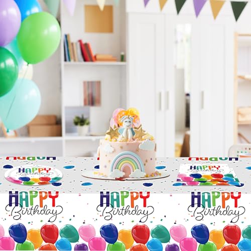 Image of 41PCS Happy Birthday Decorations Colorful Birthday Themed Decorations Includes Disposable Paper Plates and Napkins,Tablecloth for Kids' Boys Girls Baby Shower
