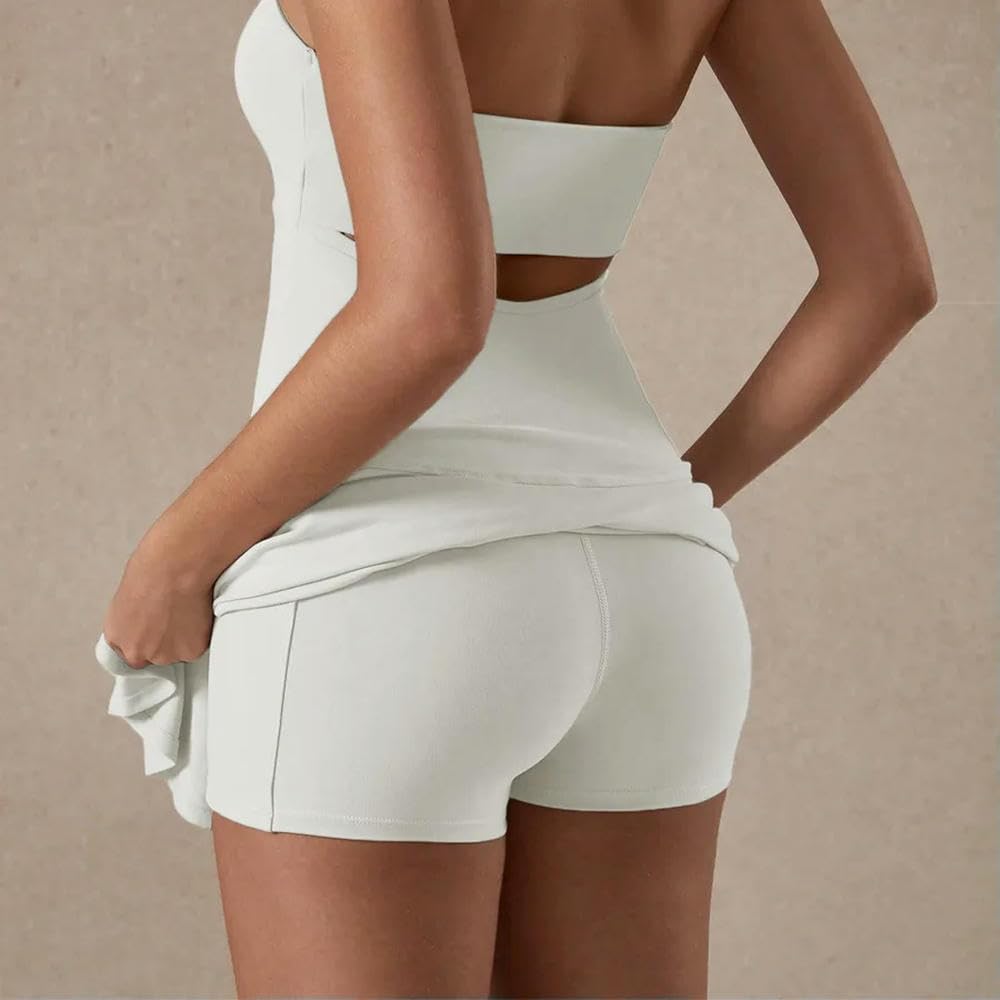 JJDFW Wyściełana Halter Neck Tank Top Tenis Mini Spódnica Przeciwekspozycyjna Na Zewnątrz Badminton Sport Joga Pół Spódnica Krótka Spódnica Kobiety