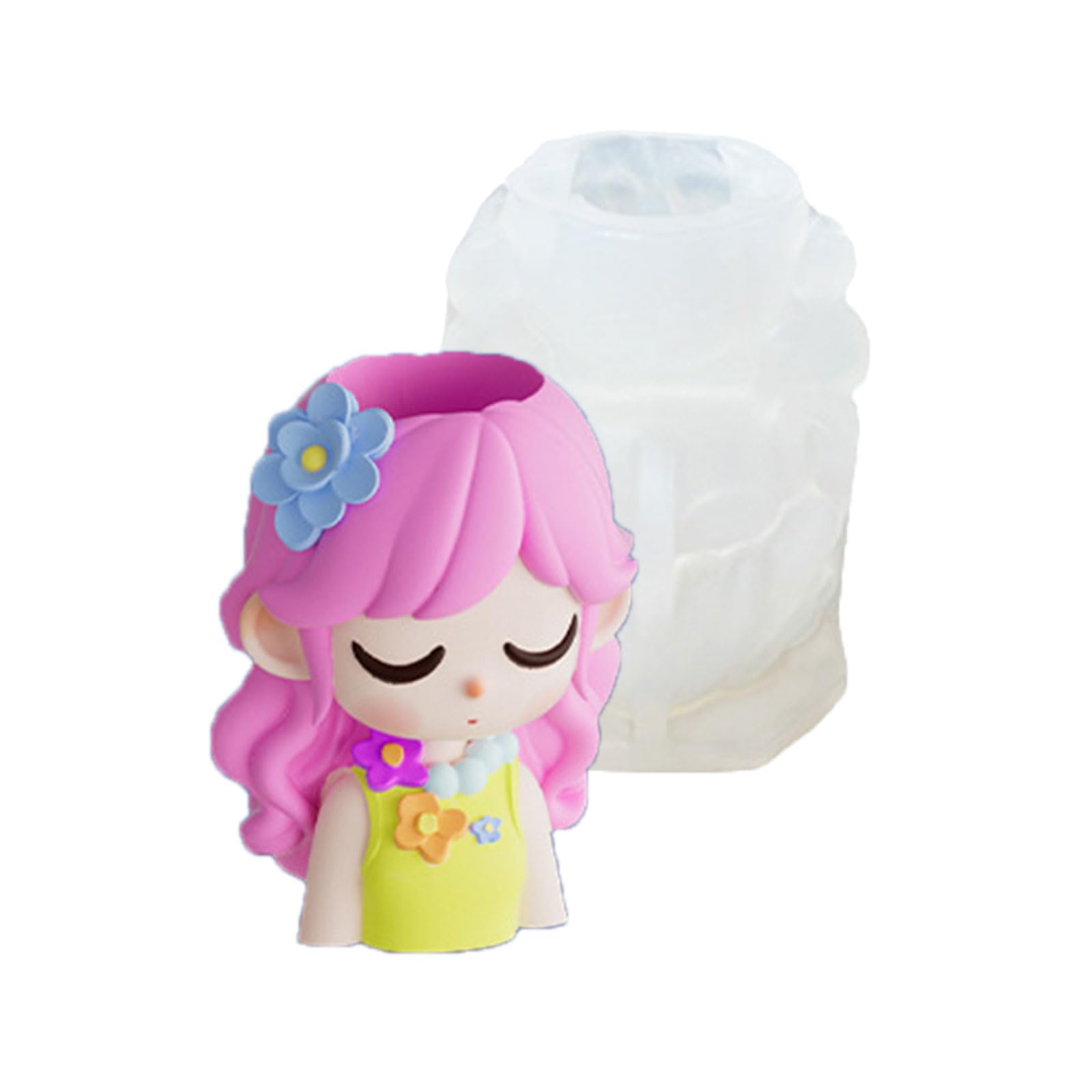 ZBIianxer Silicone Featuring Long Hair Girl with Planter for Art and Plasters Decorations Silicone