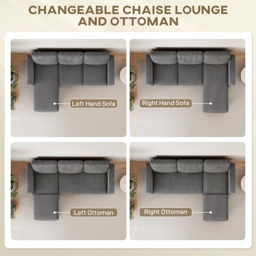 Image of HOMCOM 73 inch L-Shaped Sectional Sofa 3 Seater Couch 2200lb Capacity Dark Gray